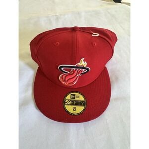 NEW Miami Heat New Era 59FIFTY Hardwood Classics Hat Red Fitted Cap Sz 8